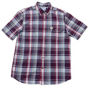 Carhartt Shirt Mens Medium Plaid Print Chambray Loose Fit Midweight Gorpcore Red